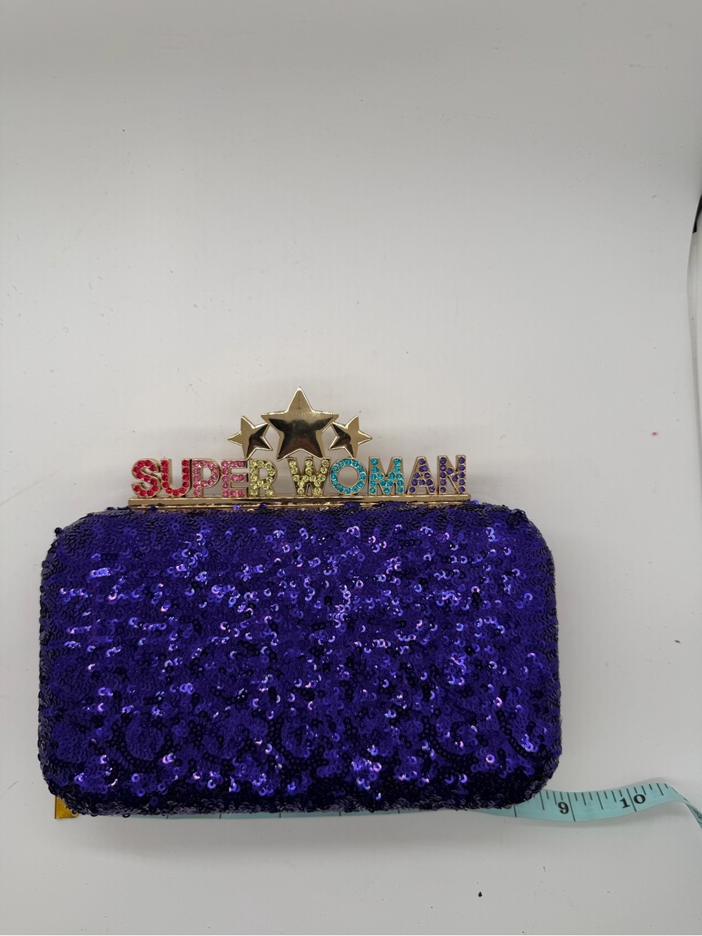 Sequin 'Super Woman' Clutch Bag in Purple